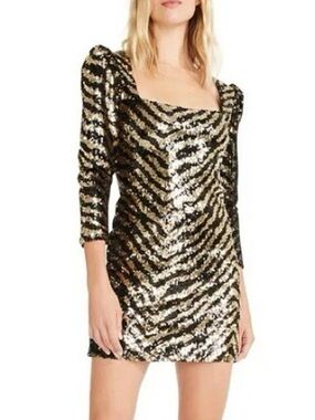 Betsey Johnson Black and Gold Sequined Zebra-Stripe Top